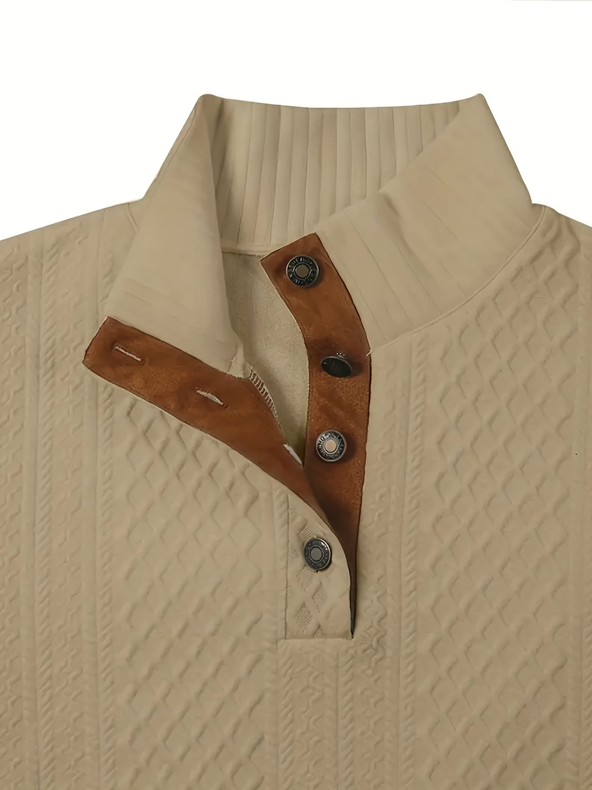 Men's Stand-Collar Button-Neck Textured Jumper photo 8