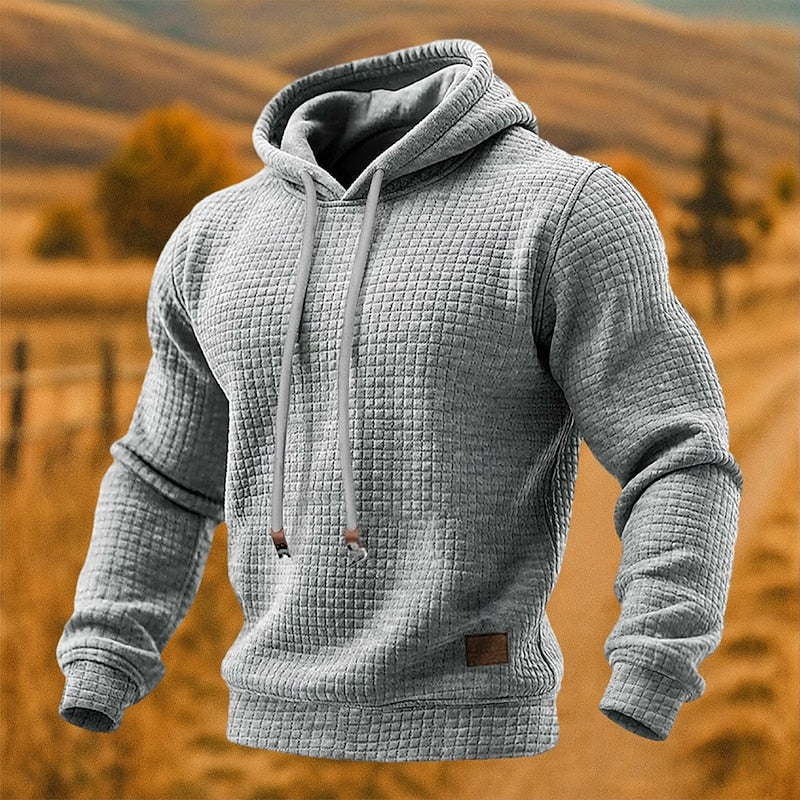Men’s Textured Pullover Hoodie with Drawstring Hood
