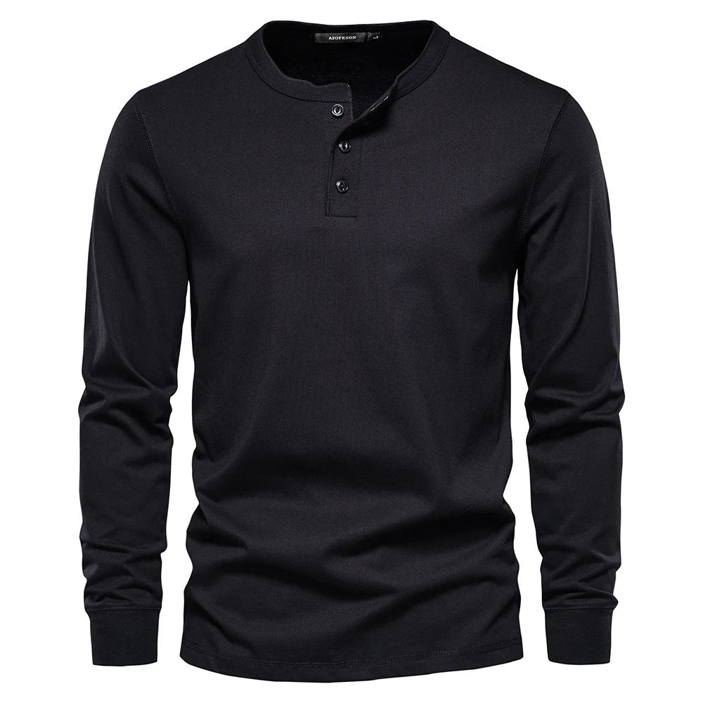 Men's Long Sleeve Henley Sweater with Contrast Collar