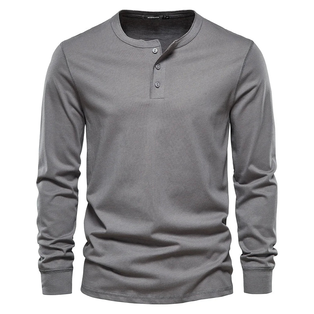 Men's Long Sleeve Henley Sweater with Contrast Collar