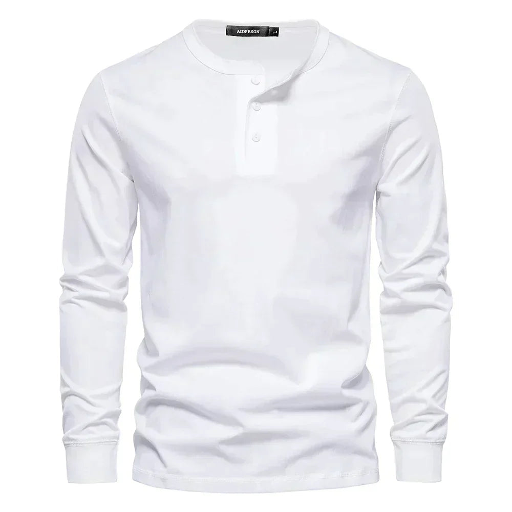 Men's Long Sleeve Henley Sweater with Contrast Collar