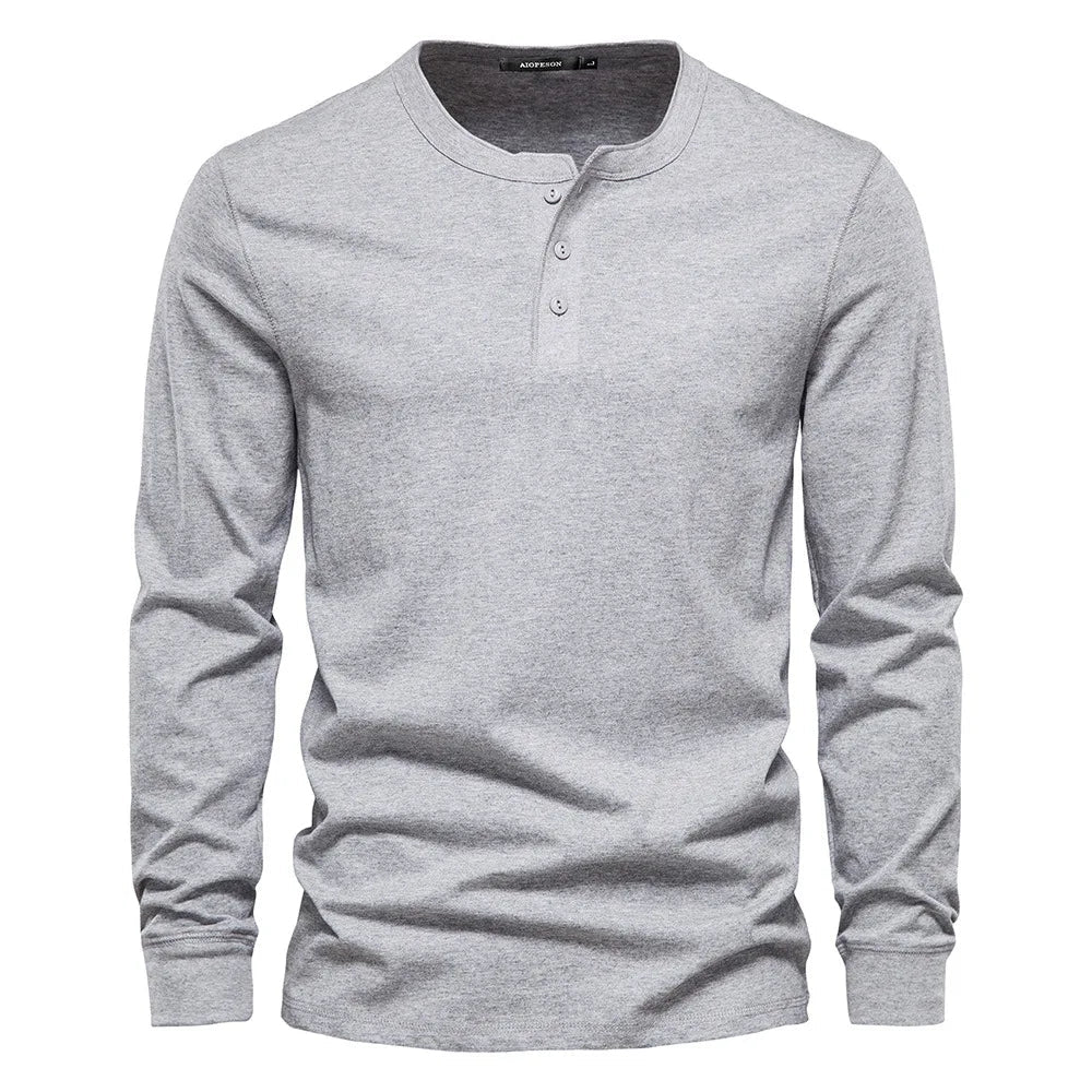Men's Long Sleeve Henley Sweater with Contrast Collar