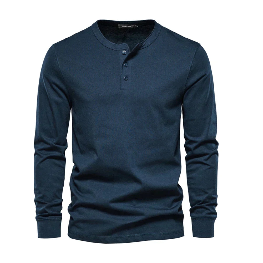 Men's Long Sleeve Henley Sweater with Contrast Collar