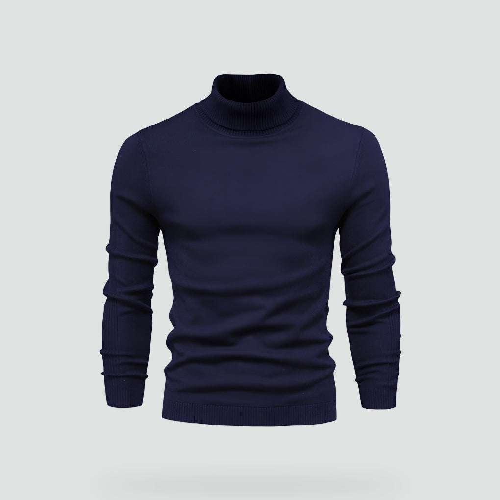 Men's Ribbed Roll Neck Jumper Slim Fit Long Sleeve Knitted Top