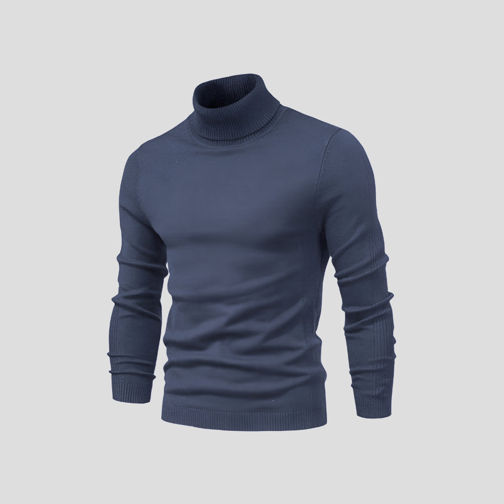 Men's Ribbed Roll Neck Jumper Slim Fit Long Sleeve Knitted Top