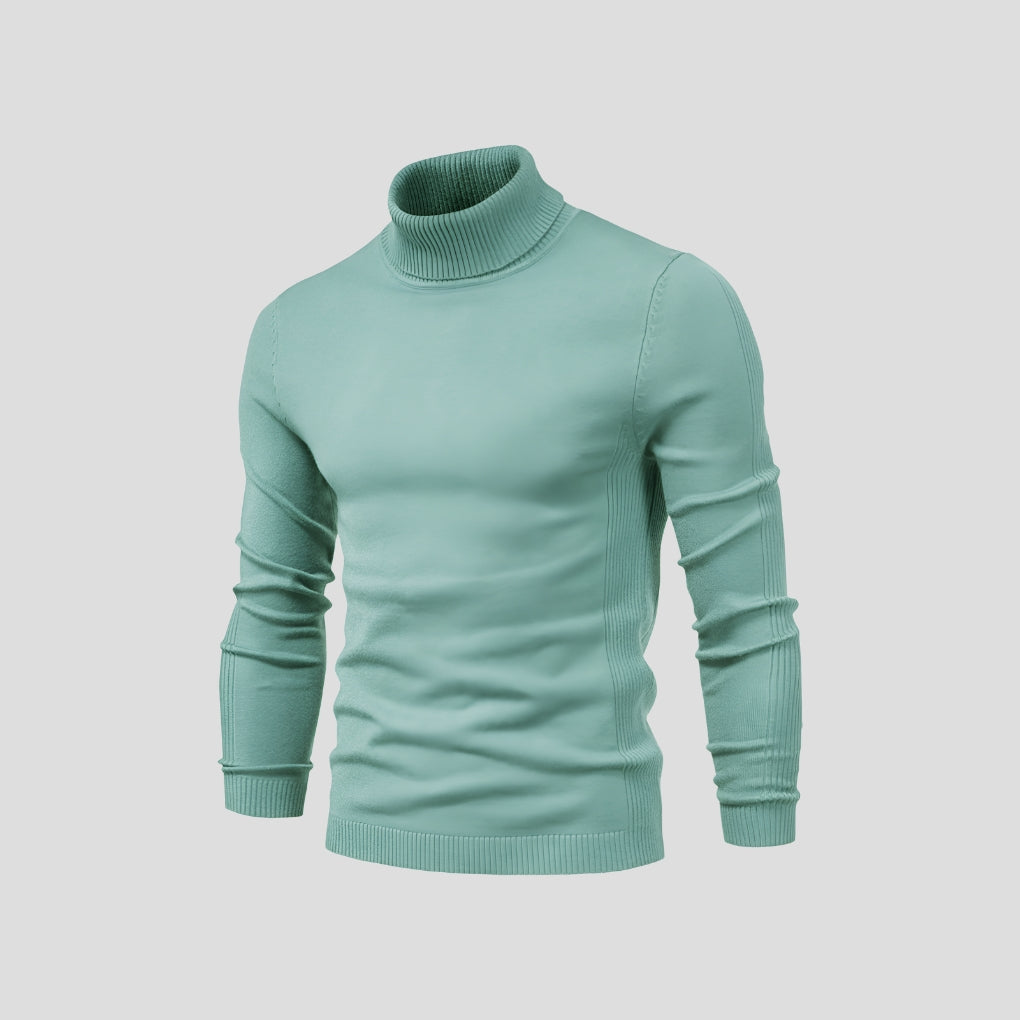 Men's Ribbed Roll Neck Jumper Slim Fit Long Sleeve Knitted Top