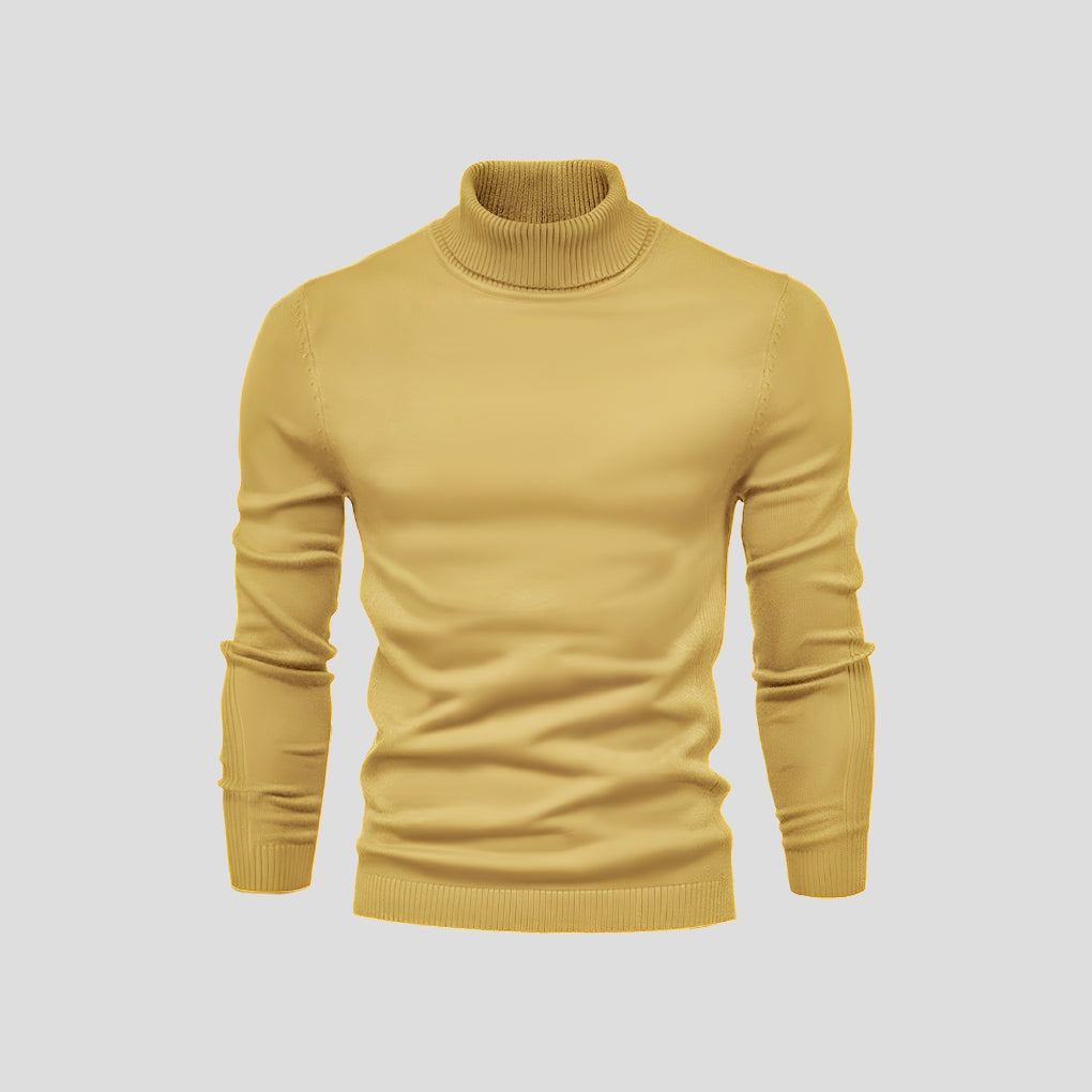 Men's Ribbed Roll Neck Jumper Slim Fit Long Sleeve Knitted Top