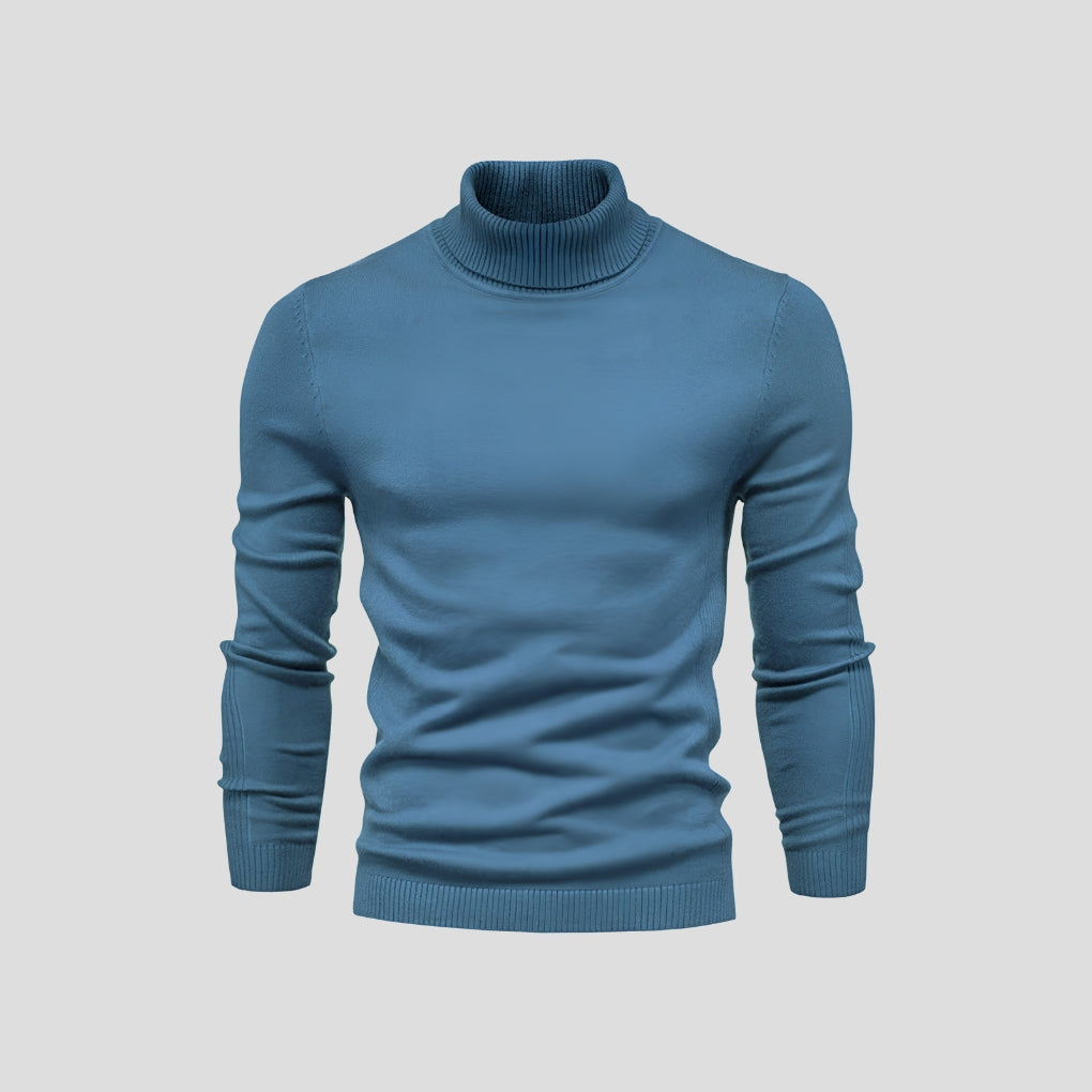Men's Ribbed Roll Neck Jumper Slim Fit Long Sleeve Knitted Top