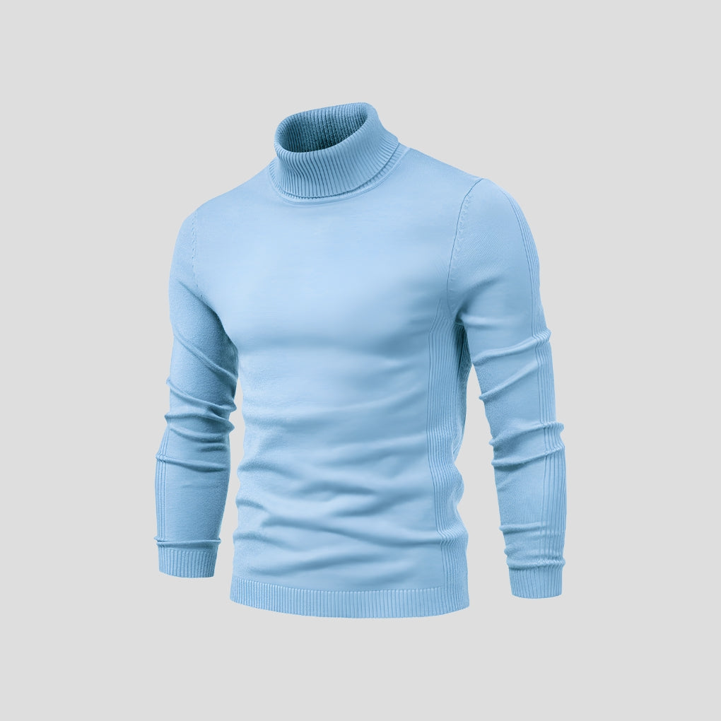 Men's Ribbed Roll Neck Jumper Slim Fit Long Sleeve Knitted Top