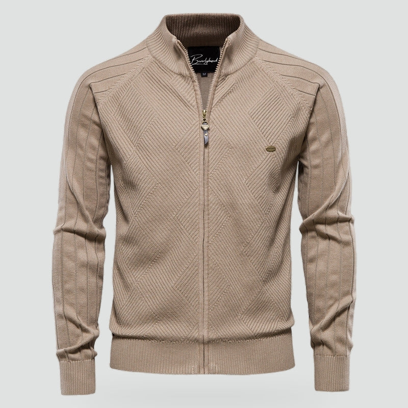 Men's Zip Through Knitted Jacket Funnel Neck Slim Fit Jumper