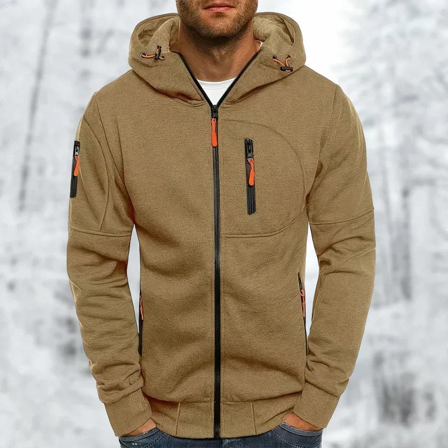 Men's Full Zip Hoodie Textured Fabric Relaxed Fit with Front Pockets