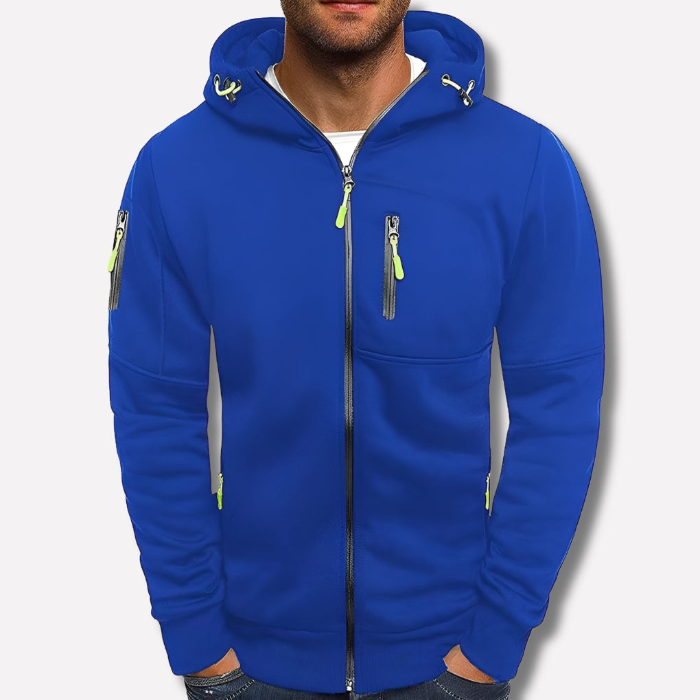 Men's Full Zip Hoodie Textured Fabric Relaxed Fit with Front Pockets