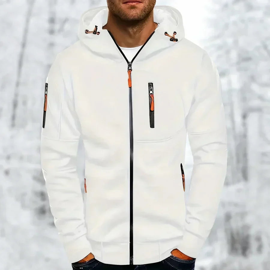 Men's Full Zip Hoodie Textured Fabric Relaxed Fit with Front Pockets