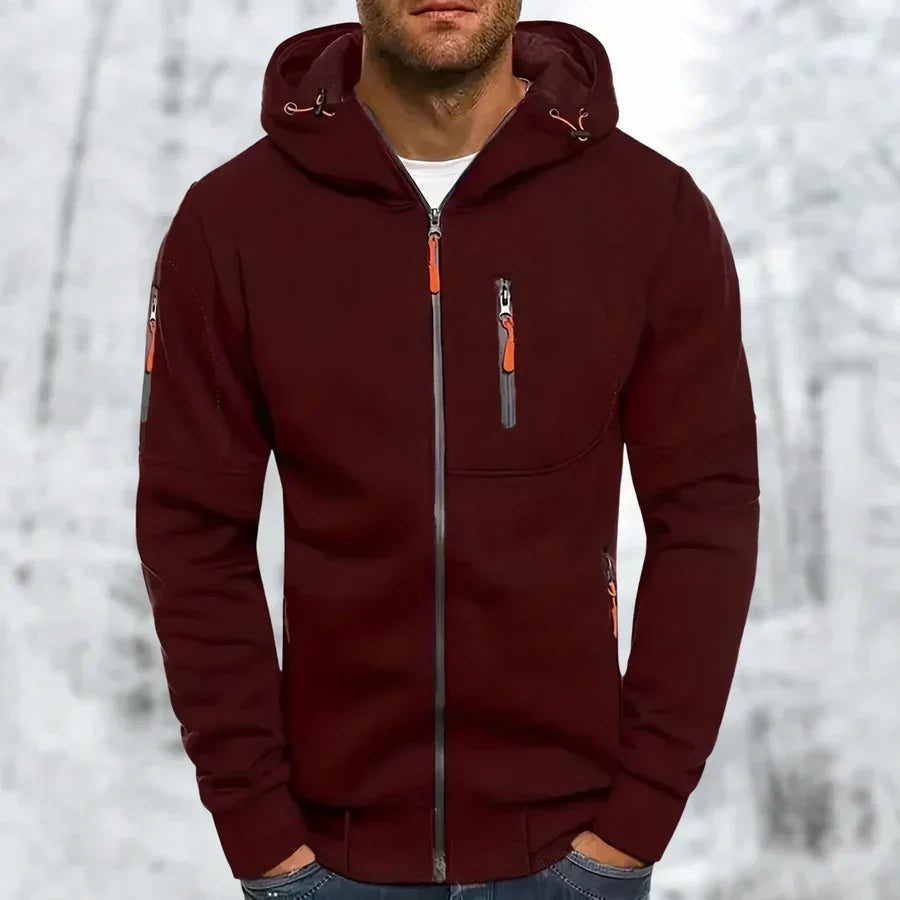 Men's Full Zip Hoodie Textured Fabric Relaxed Fit with Front Pockets