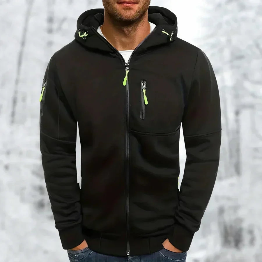 Men's Full Zip Hoodie Textured Fabric Relaxed Fit with Front Pockets
