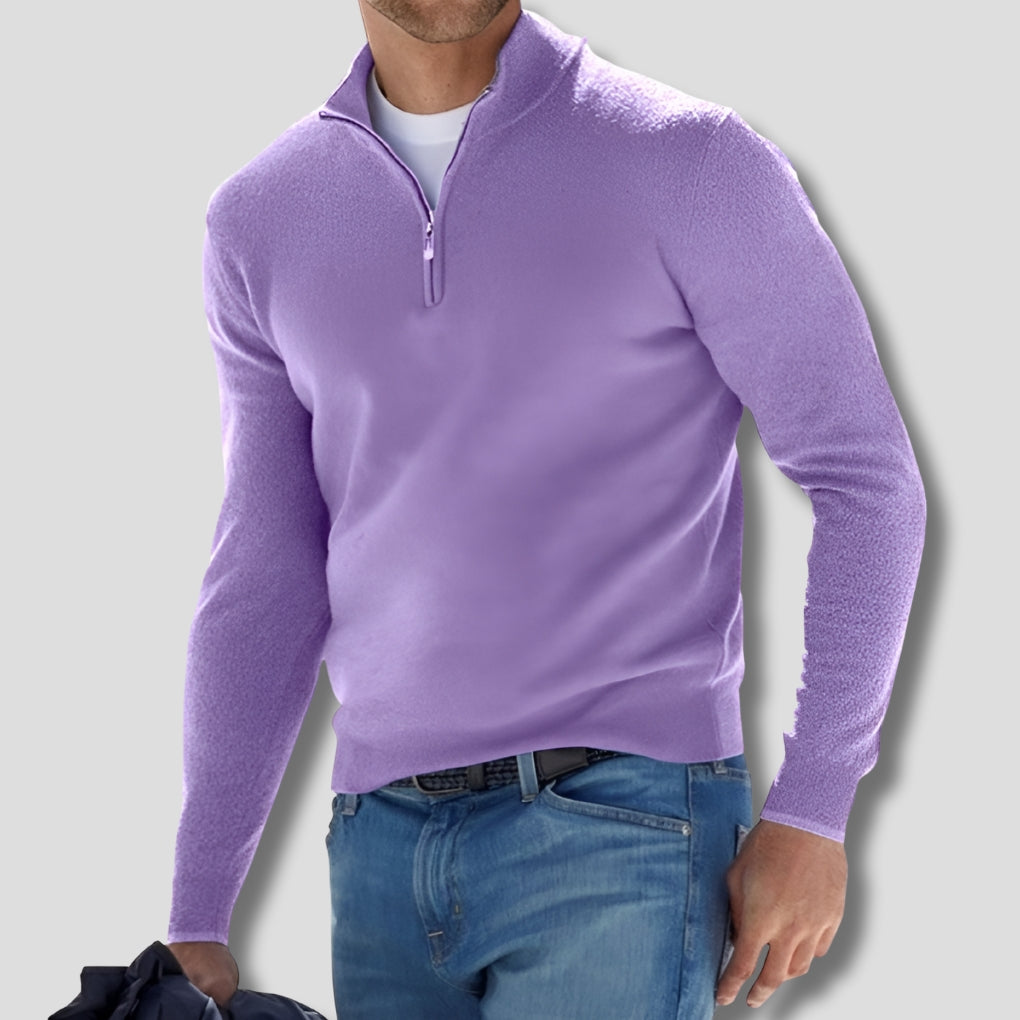 Men’s Cotton-Blend Knitted Quarter-Zip Jumper with Funnel Neck