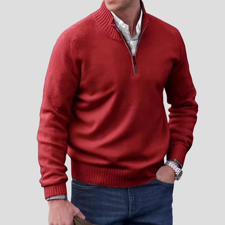Men’s Cotton-Blend Knitted Quarter-Zip Jumper with Funnel Neck