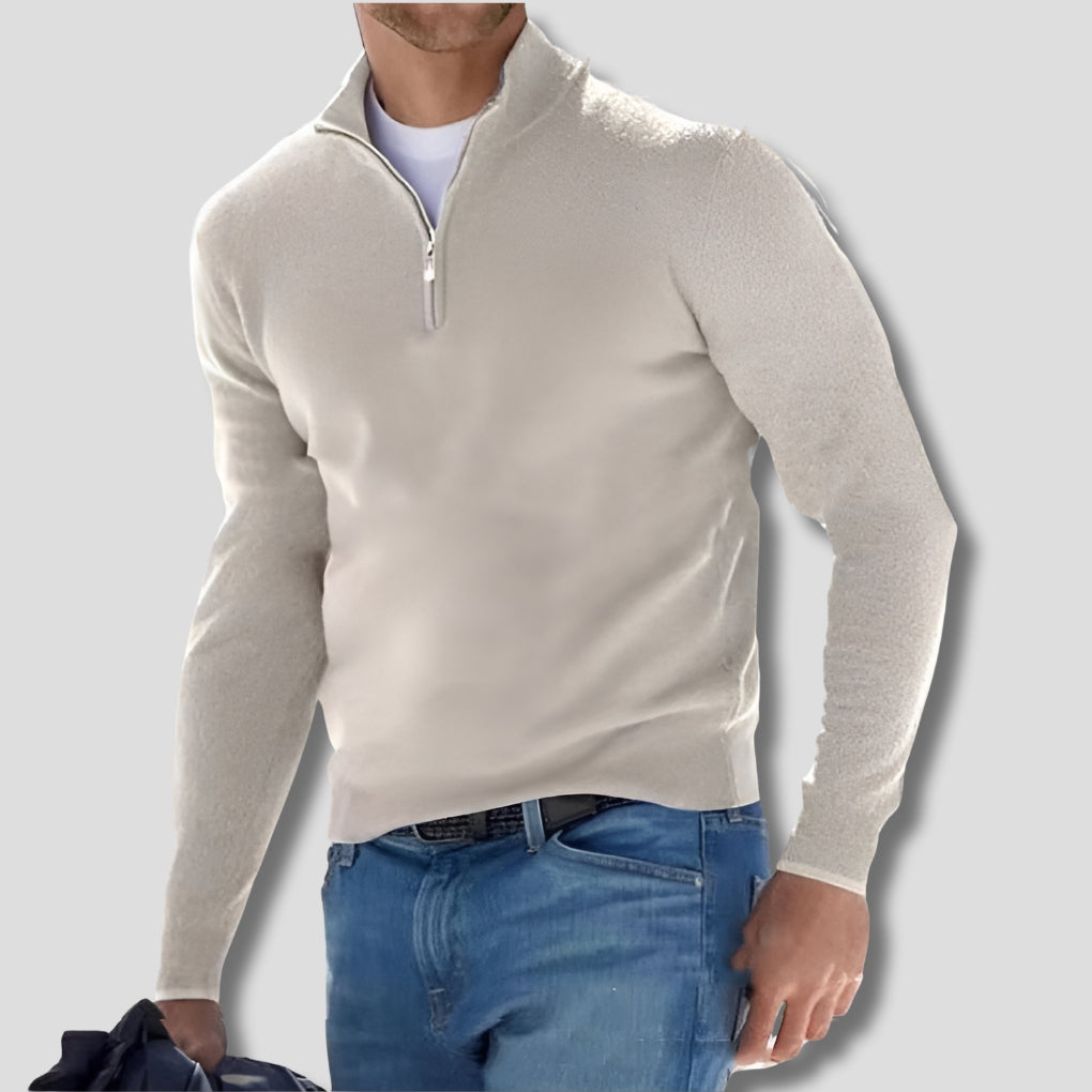 Men’s Cotton-Blend Knitted Quarter-Zip Jumper with Funnel Neck
