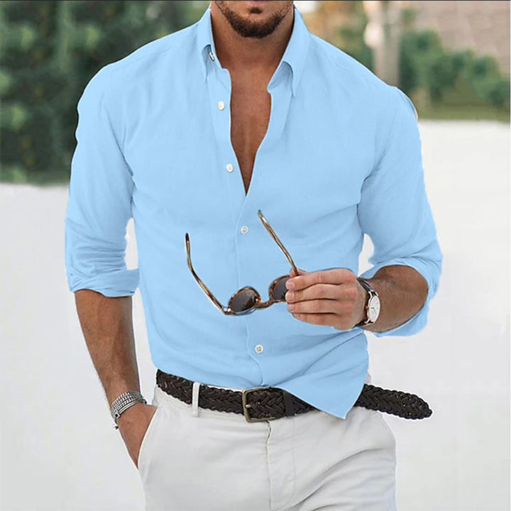 Men's Solid Color Long Sleeve Button-Up Shirt Classic Collar Casual Formal Top