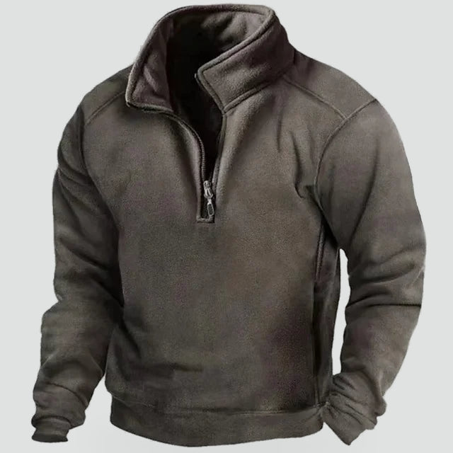 Men's Half Zip Pullover with Stand Collar and Pockets
