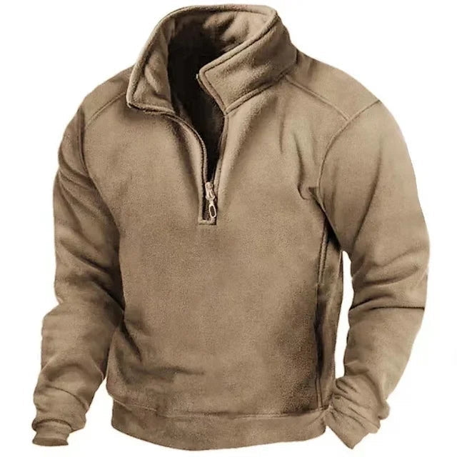 Men's Half Zip Pullover with Stand Collar and Pockets