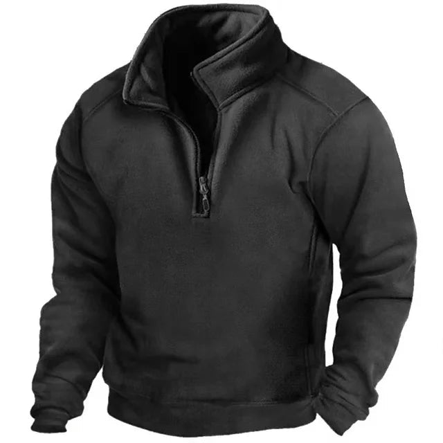 Men's Half Zip Pullover with Stand Collar and Pockets