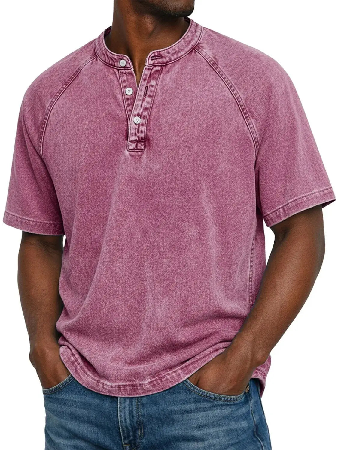 Men's Washed Cotton Henley Raglan Sleeve