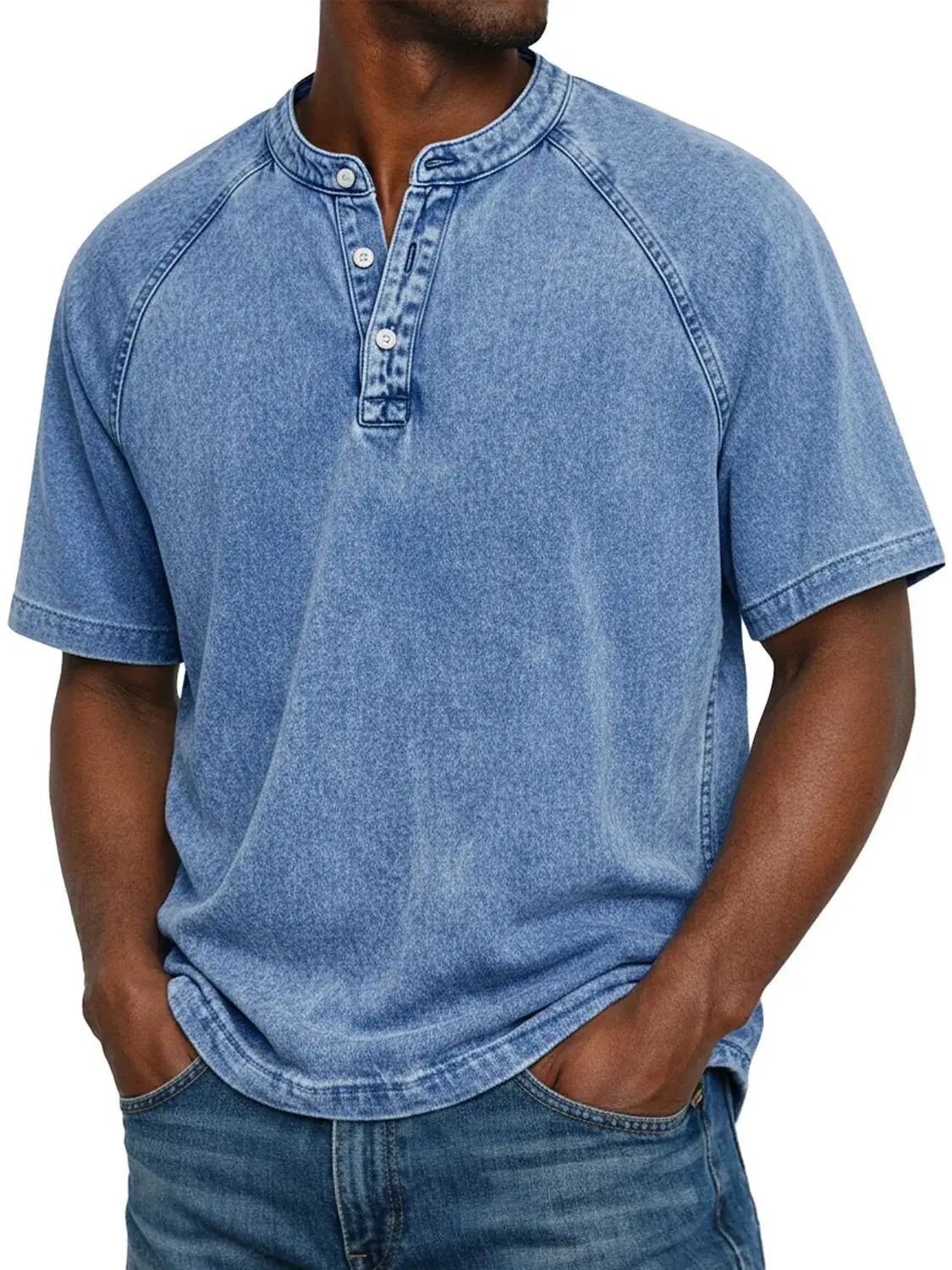Men's Washed Cotton Henley Raglan Sleeve