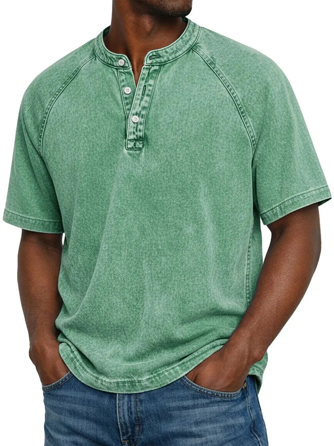 Men's Washed Cotton Henley Raglan Sleeve