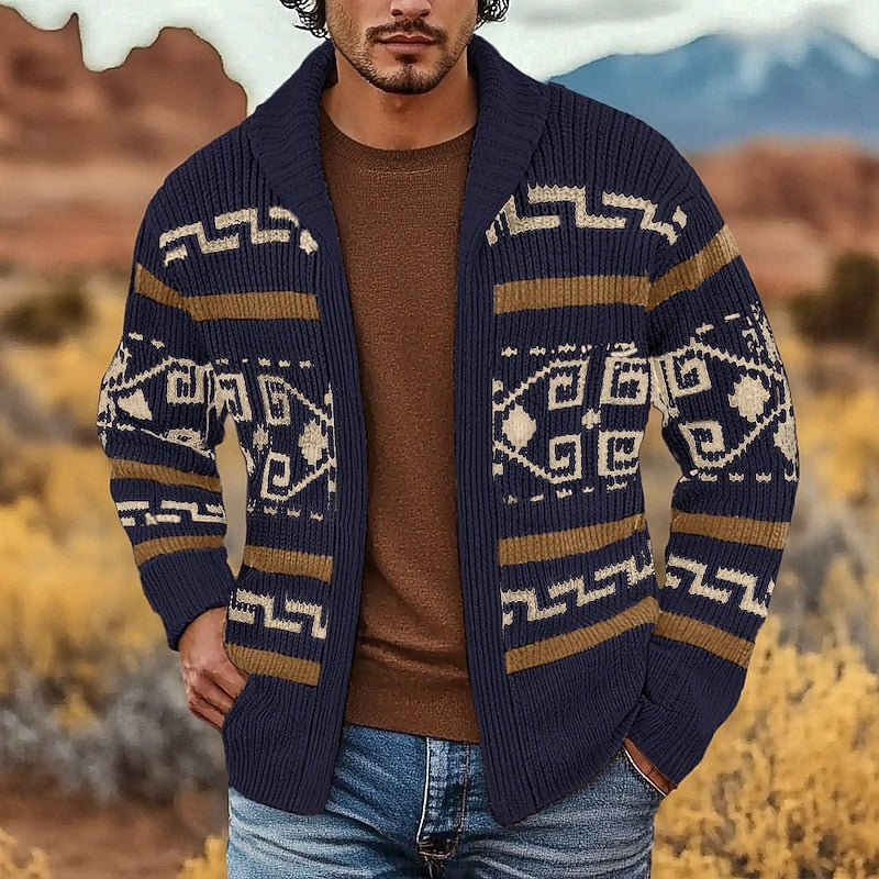 Men's Patterned Full-Zip Knit Cardigan source view 1