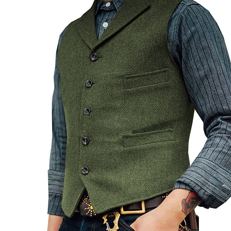 Men's Single-Breasted Herringbone Waistcoat original product view 3