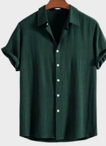 Men's Shirt Linen Blend Camp Collar Short Sleeve