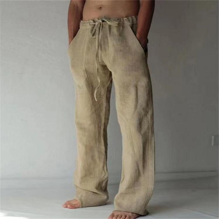 Men's Linen Trousers Drawstring Waist Straight Leg Casual