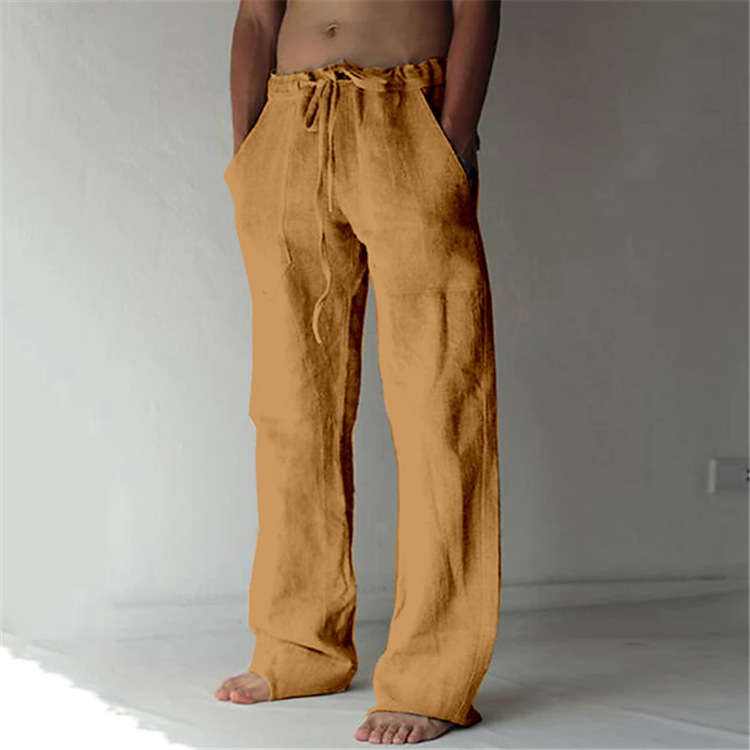 Men's Linen Trousers Drawstring Waist Straight Leg Casual