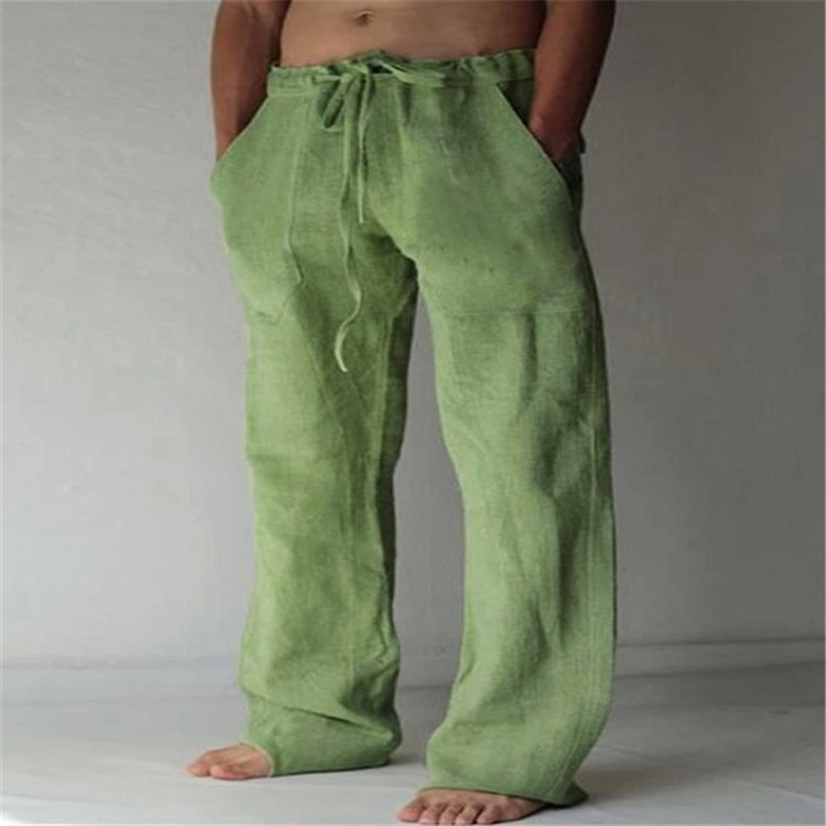 Men's Linen Trousers Drawstring Waist Straight Leg Casual