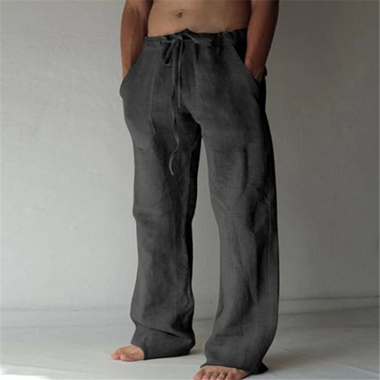 Men's Linen Trousers Drawstring Waist Straight Leg Casual