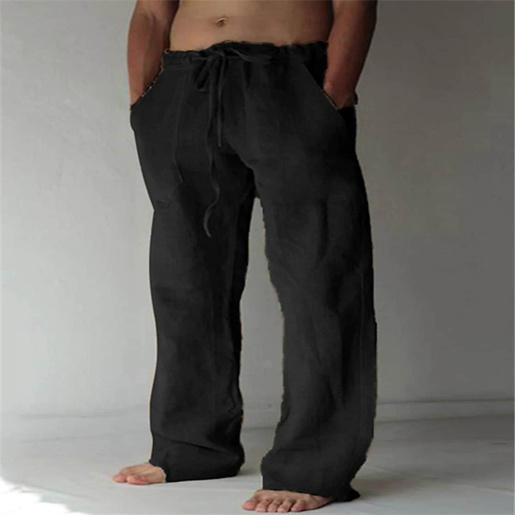 Men's Linen Trousers Drawstring Waist Straight Leg Casual
