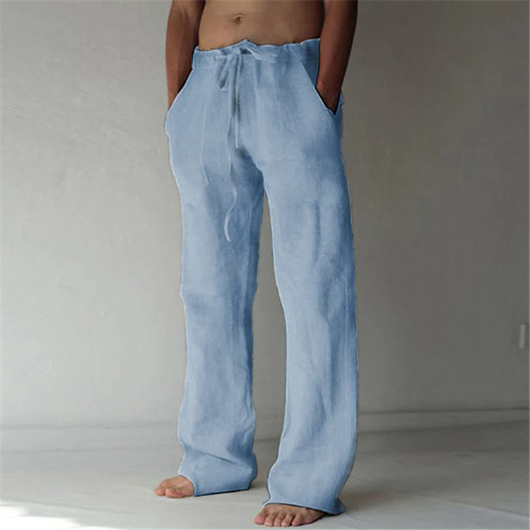 Men's Linen Trousers Drawstring Waist Straight Leg Casual