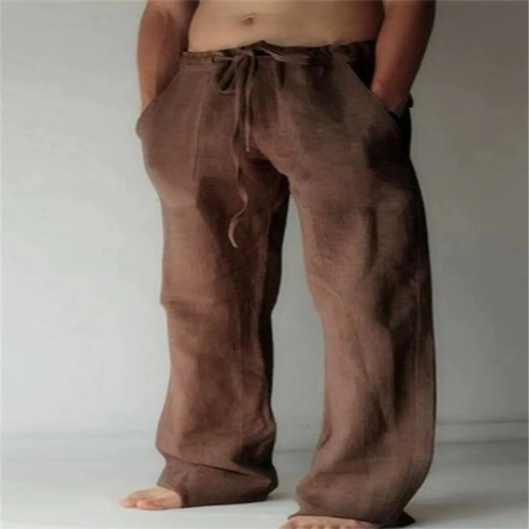 Men's Linen Trousers Drawstring Waist Straight Leg Casual