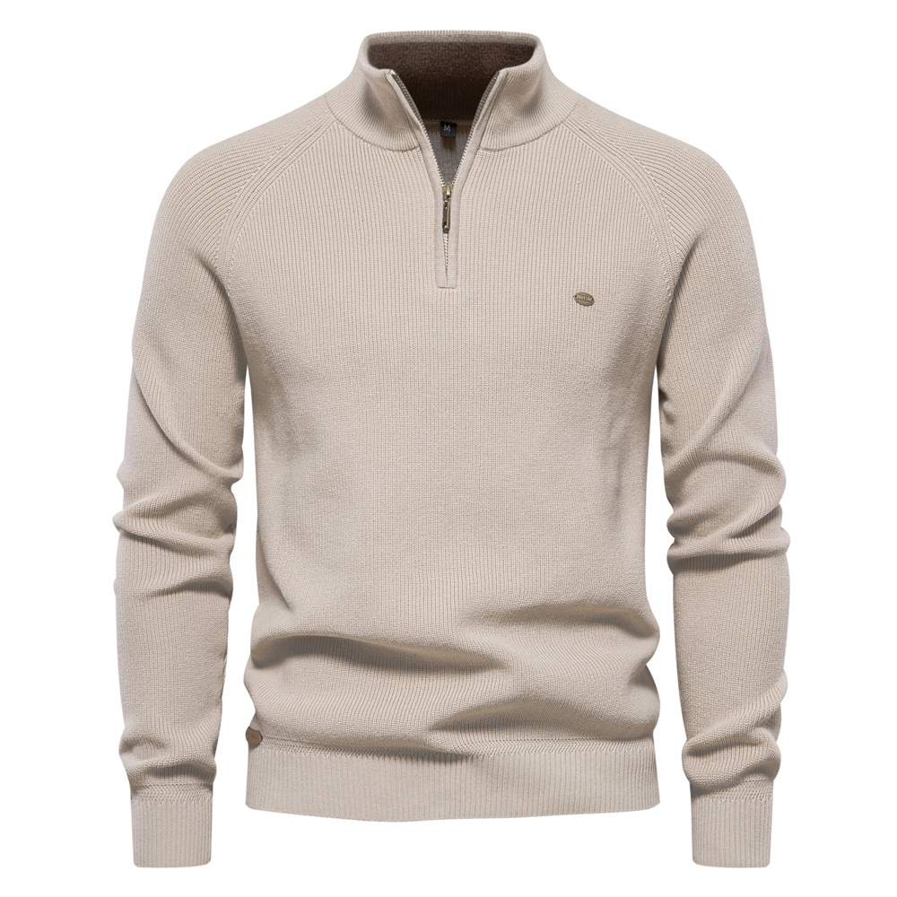 Men's Quarter Zip Jumper with Stand Collar and Ribbed Trims