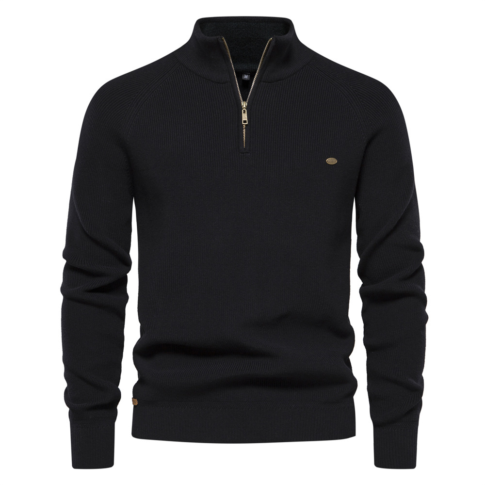Men's Quarter Zip Jumper with Stand Collar and Ribbed Trims