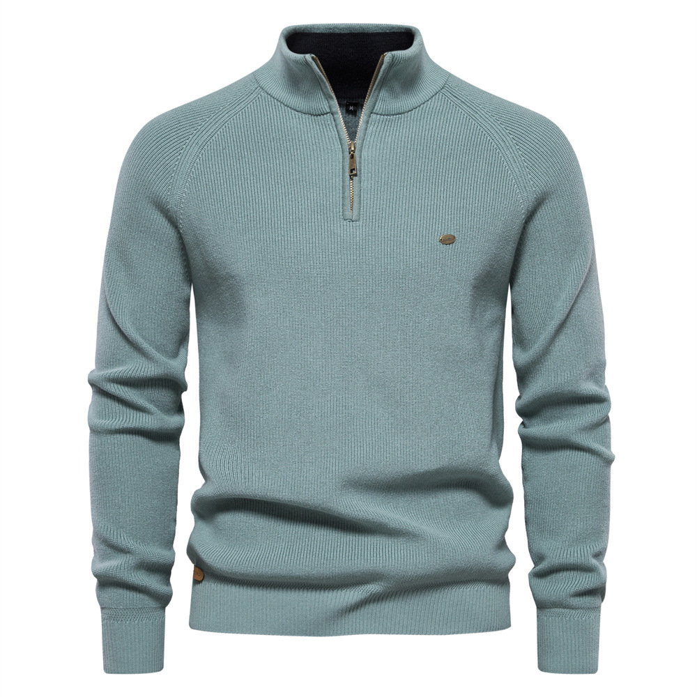 Men's Quarter Zip Jumper with Stand Collar and Ribbed Trims