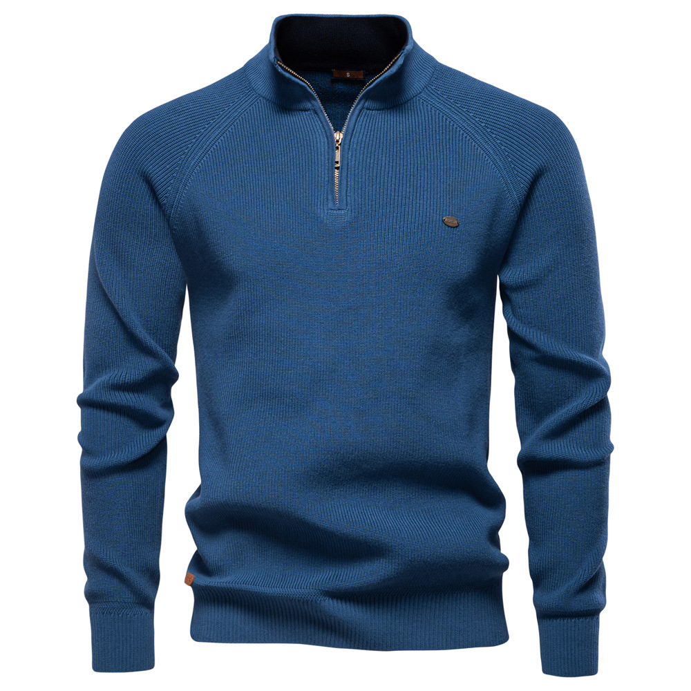 Men's Quarter Zip Jumper with Stand Collar and Ribbed Trims