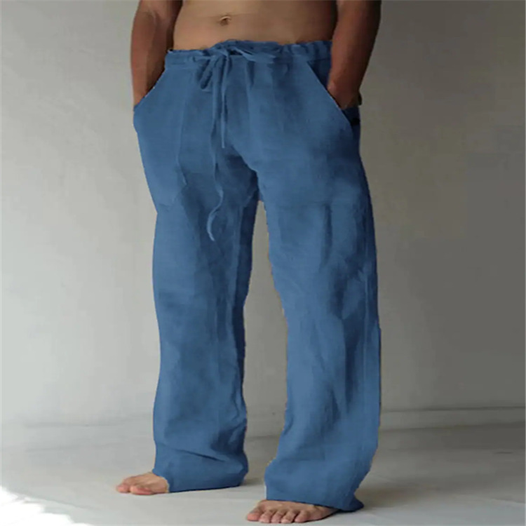 Men's Linen Trousers Drawstring Waist Straight Leg Casual