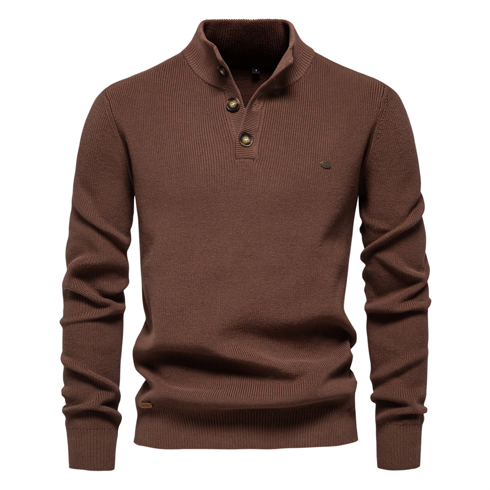 Men's Quarter Zip Jumper with Stand Collar and Ribbed Trims