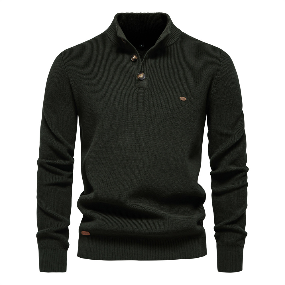 Men's Quarter Zip Jumper with Stand Collar and Ribbed Trims