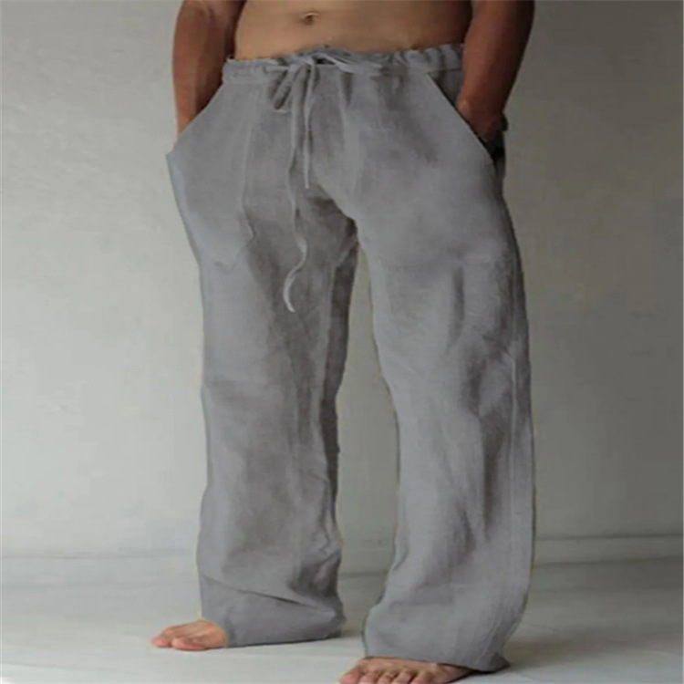 Men's Linen Trousers Drawstring Waist Straight Leg Casual