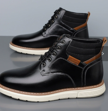Men's Casual Lace-Up Boots with Padded Collar and Thick Sole