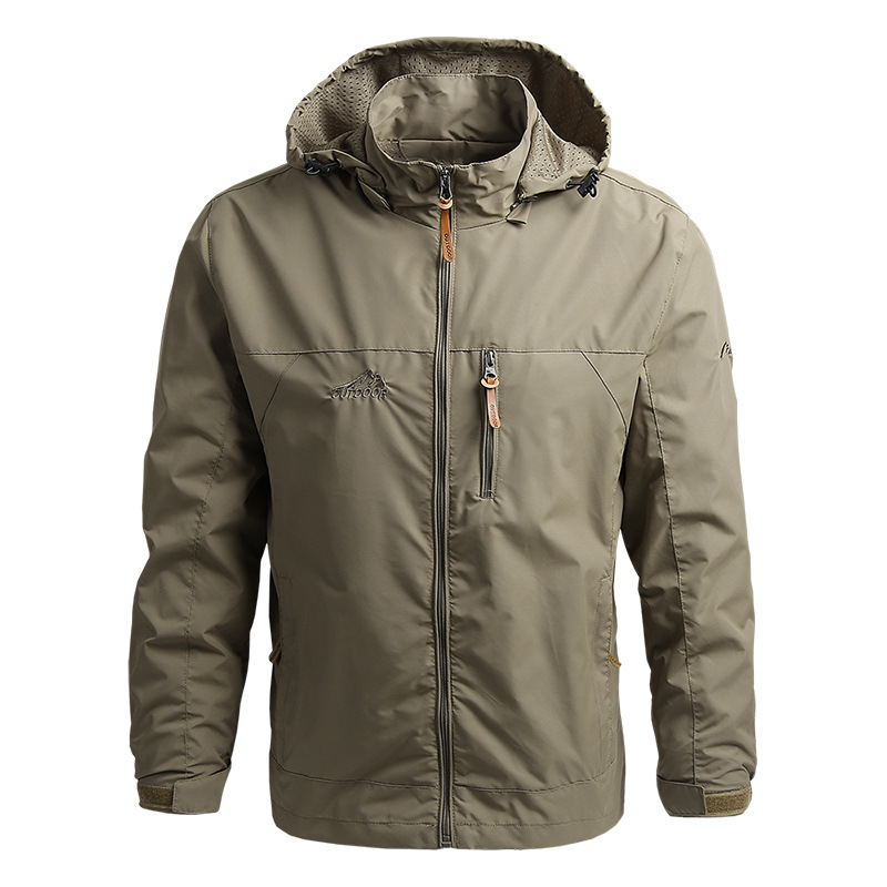 Men's Hooded Rain Jacket Waterproof Regular Fit Zip Up Windproof
