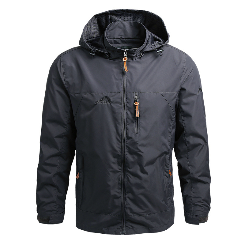 Men's Hooded Rain Jacket Waterproof Regular Fit Zip Up Windproof